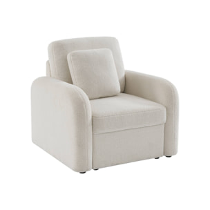 Fauteuil tissu bouclette blanche. lignes arrondies. Milano. L 90 x P 85 x H 85cm