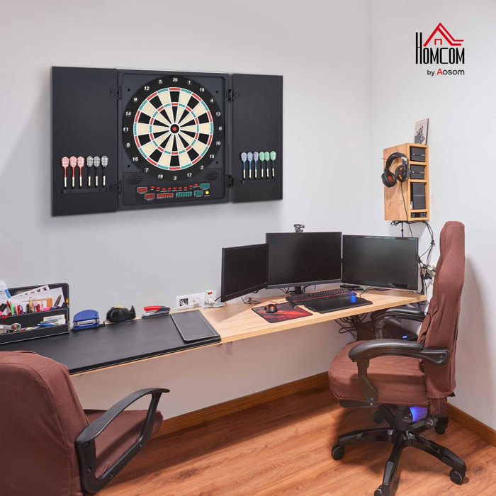 Diana Electrónica Digital hasta 8 Jugadores con 12 Dardos y 30 Puntas con Pantalla LED Puertas 27 Juegos Distintos y 202 Variantes 51x6,5x57 cm Negro
