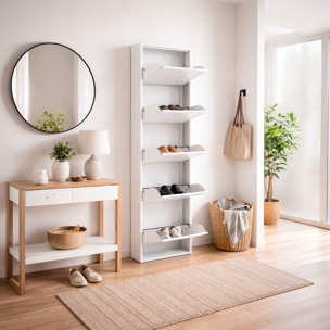 Scarpiera Slim In Metallo 5 Ante A Ribalta Ultra Sottile Salvaspazio Mobile Portascarpe Moderno Ingresso Camera Corridoio 172 x 50 x 15 Cm Bianco
