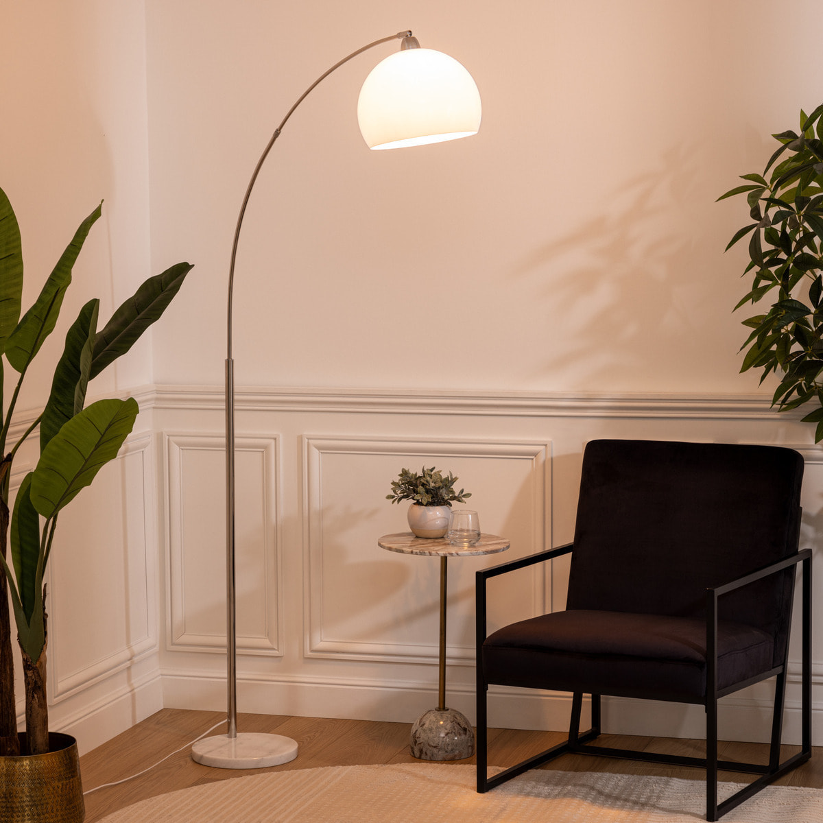 Lampadaire arc "Geda" blanc - socle en marbre H185 cm