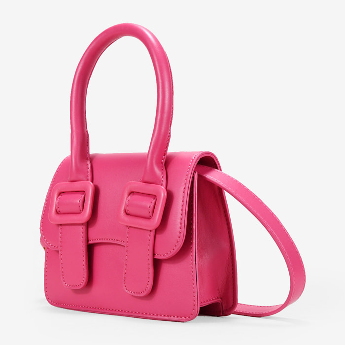 Bolso pequeño rosa con solapa y broches