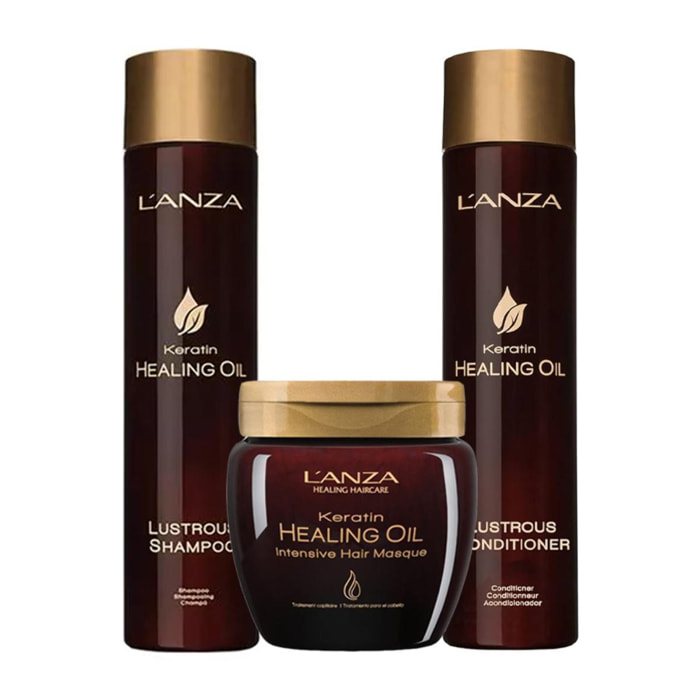 L'ANZA Kit Keratin Healing Oil Shampoo 300ml + Masque 210ml + Conditioner 250ml