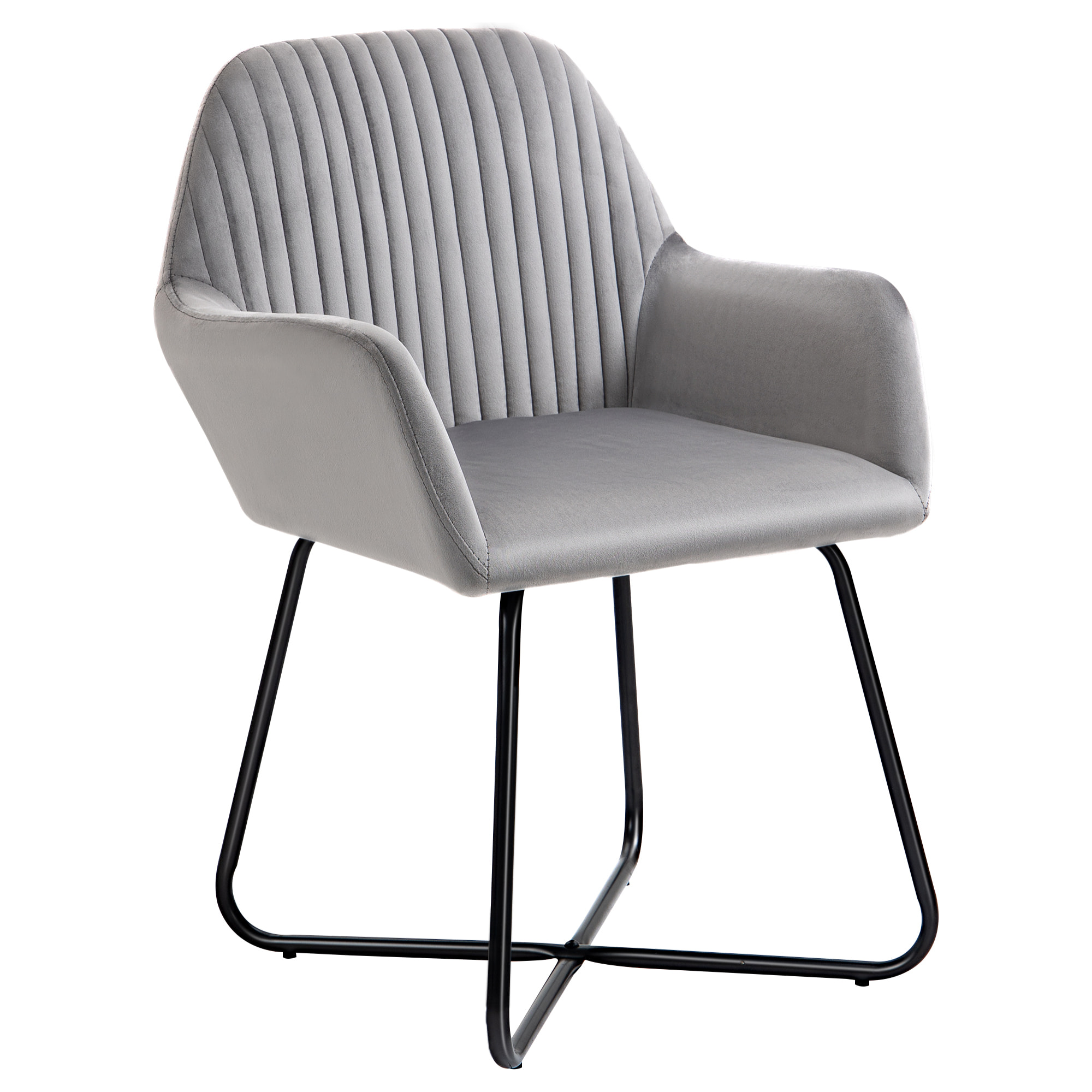 Butaca de Salón Sillón de Salón Tapizado en Terciopelo con Asiento Acolchado Base Metálica Cruzada Sillón Lectura para Sala de Estar Dormitorio Gris