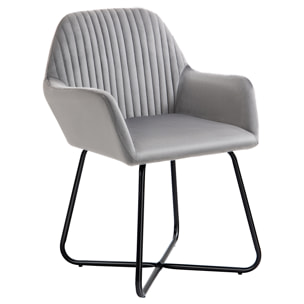 Butaca de Salón Sillón de Salón Tapizado en Terciopelo con Asiento Acolchado Base Metálica Cruzada Sillón Lectura para Sala de Estar Dormitorio Gris