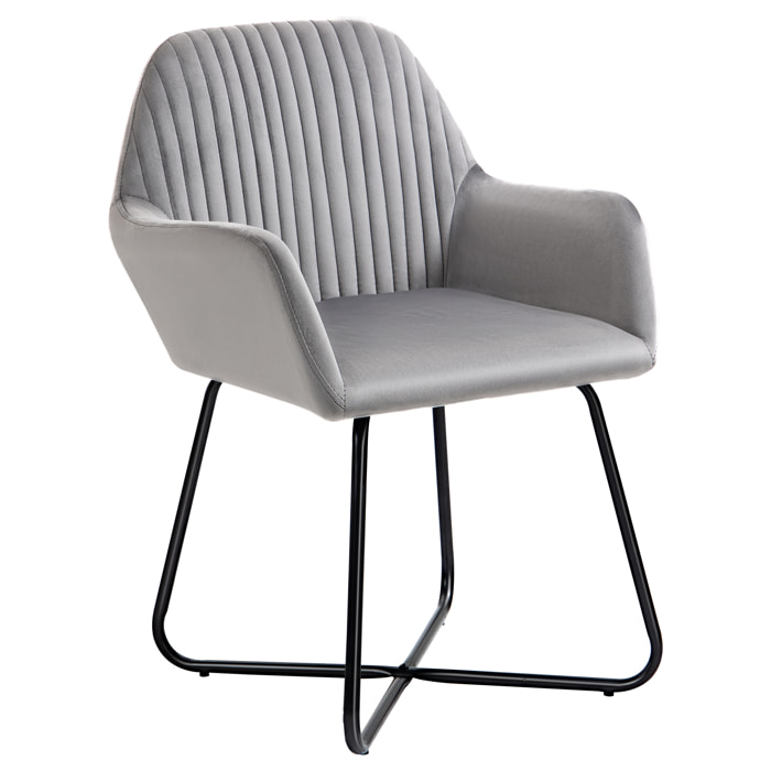Butaca de Salón Sillón de Salón Tapizado en Terciopelo con Asiento Acolchado Base Metálica Cruzada Sillón Lectura para Sala de Estar Dormitorio Gris