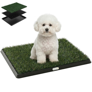 Inodoro para Perros con Césped Artificial, 63x50,5 cm, Bandeja Sanitaria para Perros para Entrenamiento, con Rejilla de Drenaje, Diseño de 3 Capas y Fácil de Limpiar, Interior y Exterior, Verde