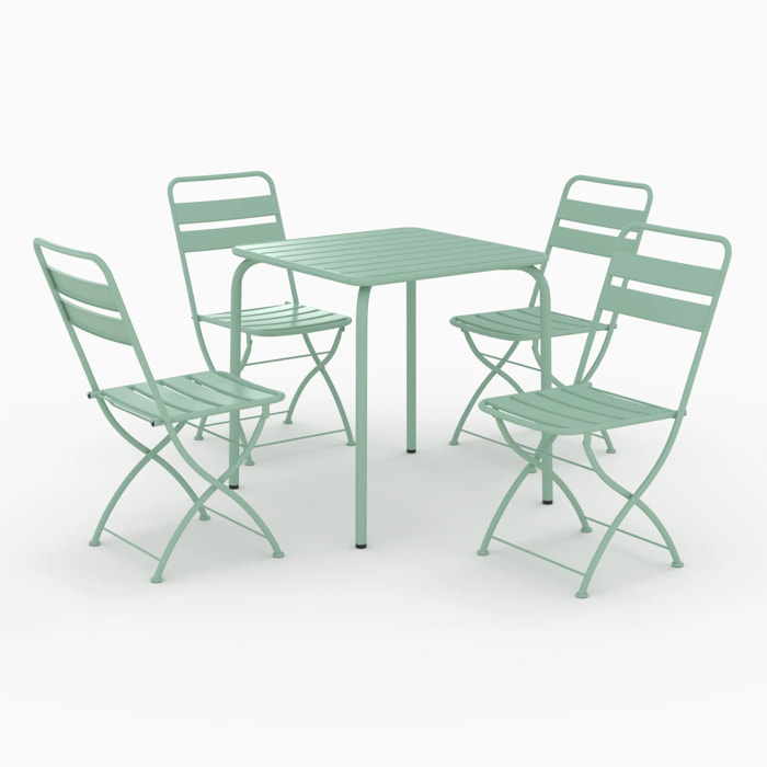 Table et chaises de jardin 4 personnes en métal vert - Yumi