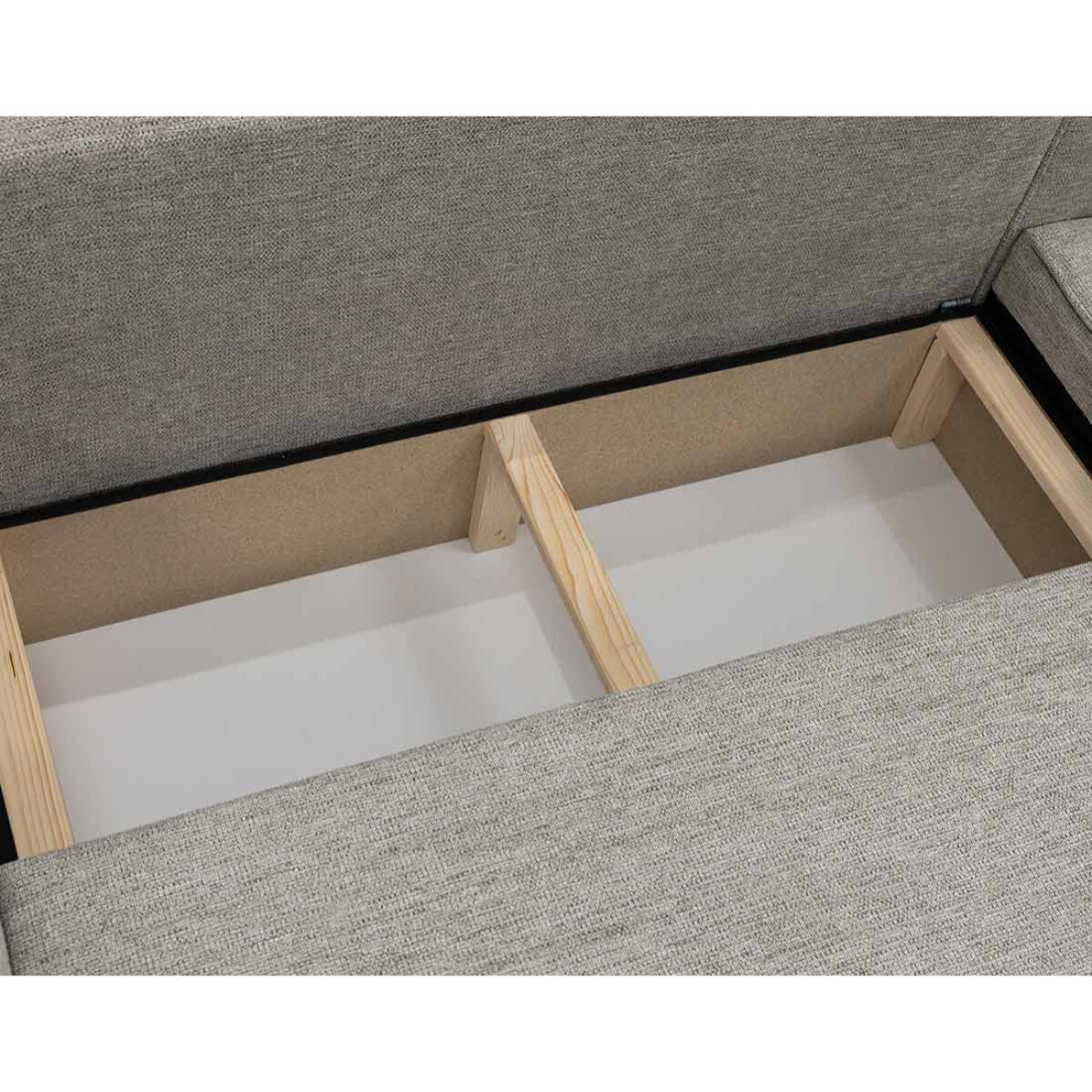 Cezanne - Canapé d'angle réversible 4 places convertible avec coffre en tissu texturé - Gris clair