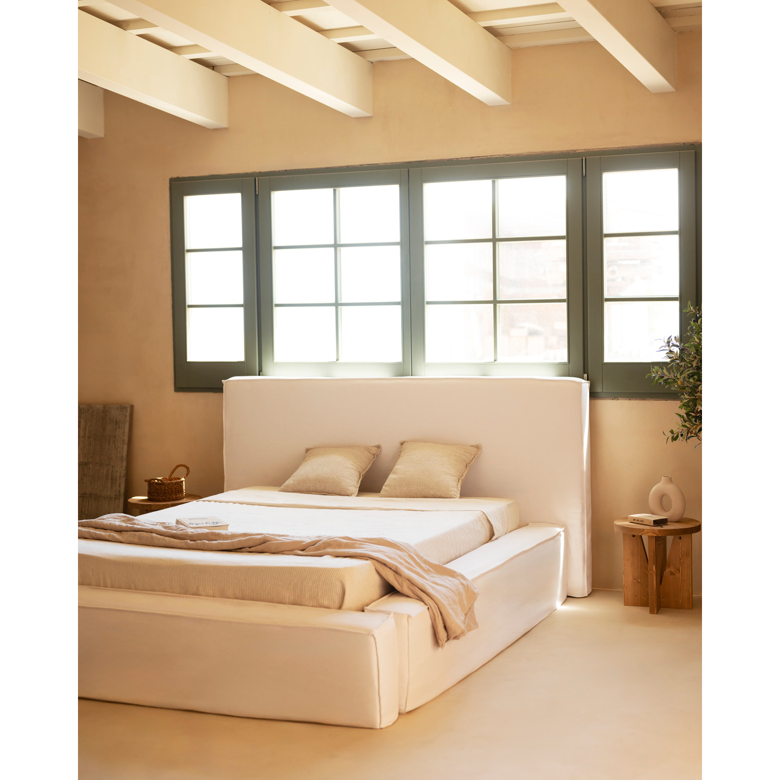 Lit déhoussable en lin blanc pour les matelas en différentes tailles