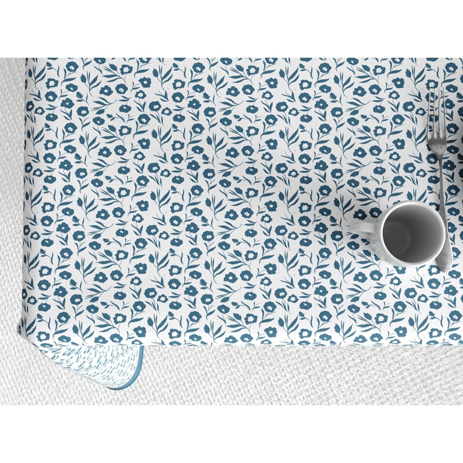 Nappe imprimée Coton Anti Tache Fleurs Des Champs Bleu