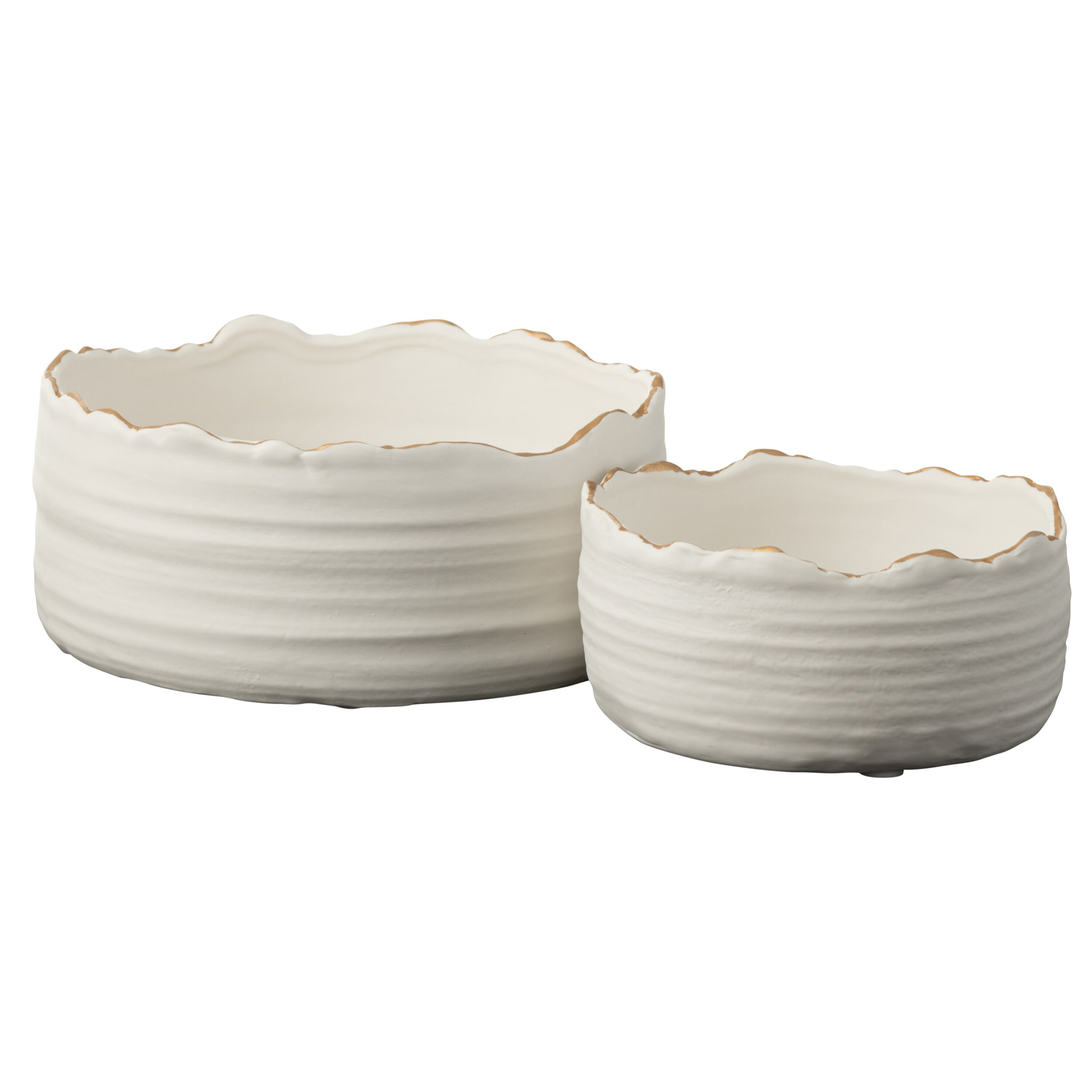 J-Line cachepot Bas - porcelaine - blanc/or - large