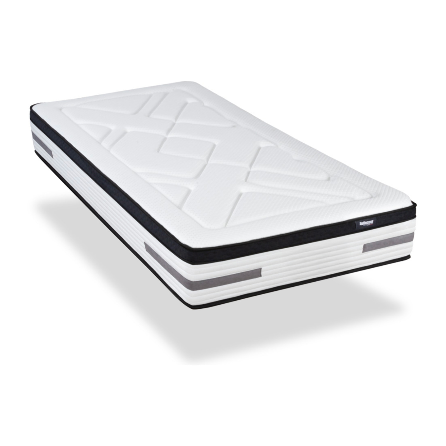Ensemble Matelas Hybride Bellevue & Sommier KIT15, mémoire de forme et ressorts ensachés, technologie Tri-lattes, soutien ferme