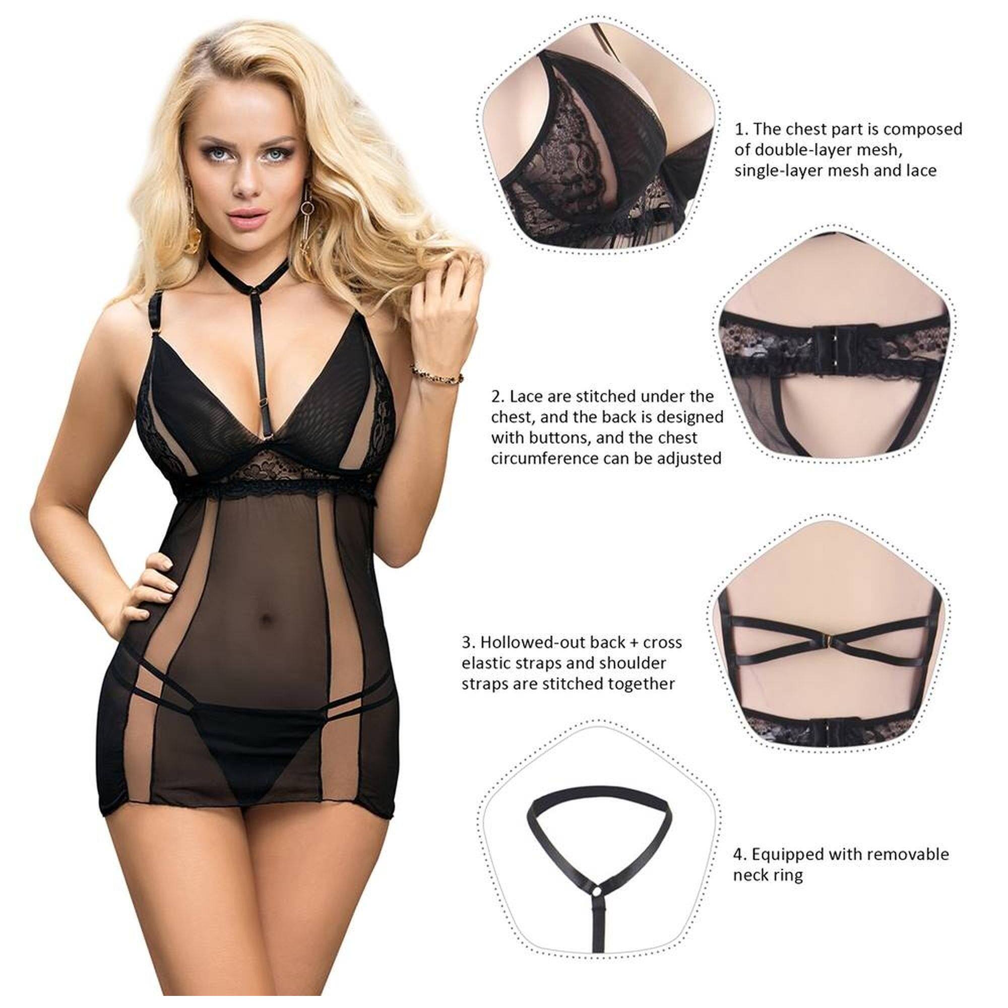 Babydoll y braga negro con transparencias