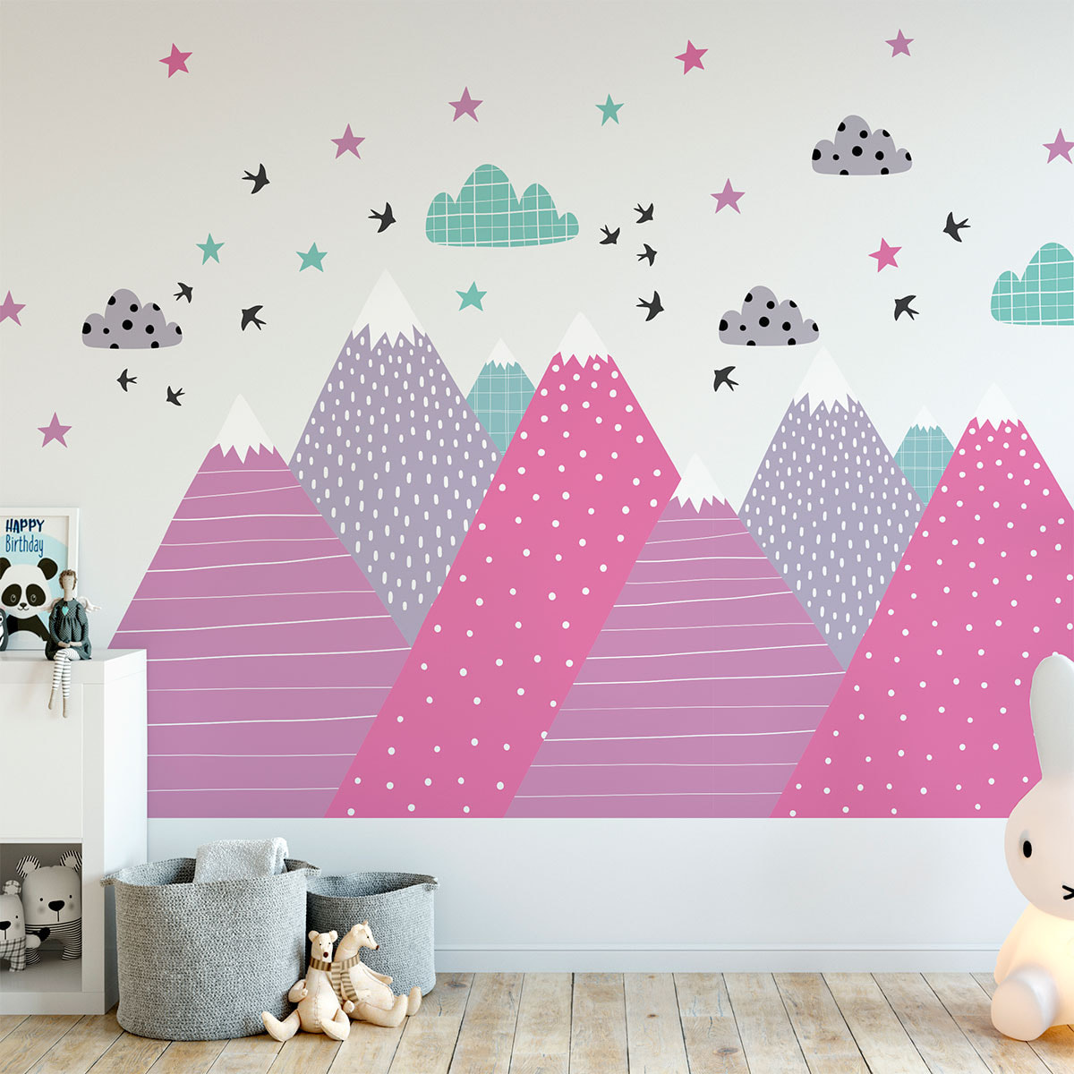 Stickers muraux enfants - Décoration chambre bébé - Autocollant Sticker mural géant enfant montagnes scandinaves UNIKA