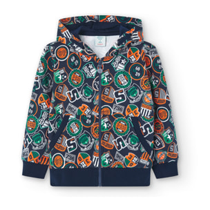 Chaqueta niÃ±o, felpa, estampado, capucha, azul