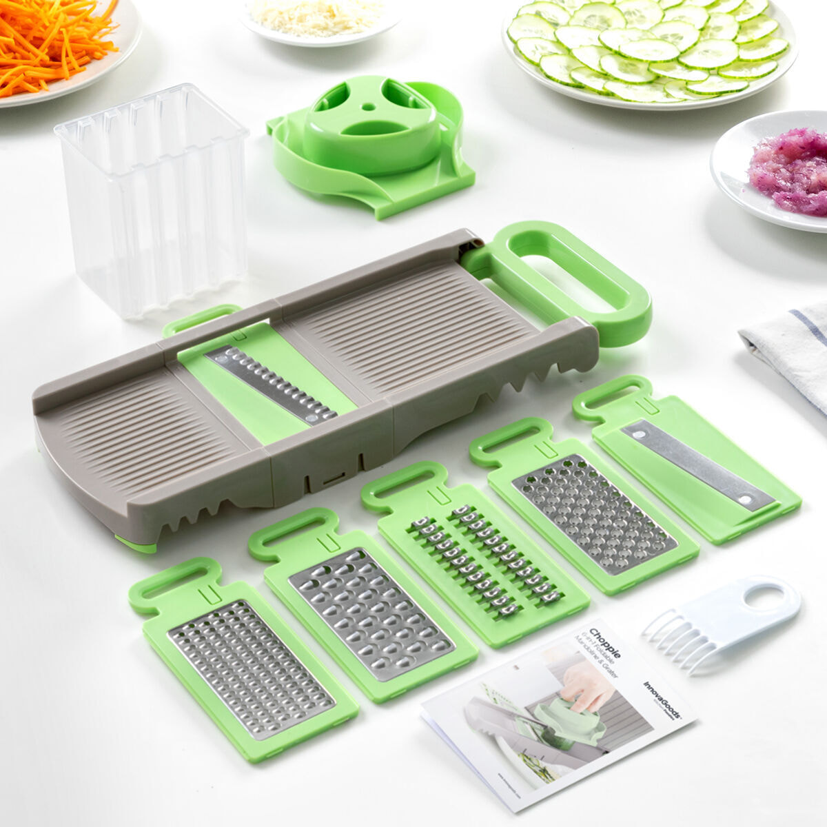 Pack Coupe Légumes en Spirale et Mandoline-Râpe Pliable 6 en 1 InnovaGoods