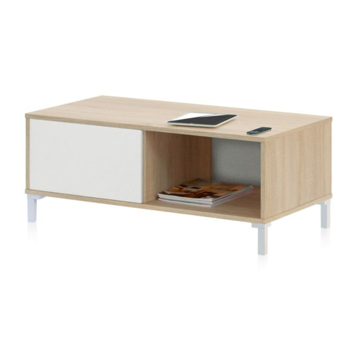 Mesa de centro Lea Blanco Artik (Blanco Mate) - Roble Canadian