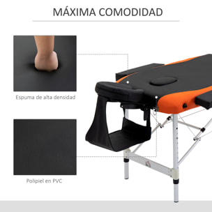 Camilla de Masaje Plegable 185x60cm Portatil Fisioterapeuta 3 Zona Negro y Naranja