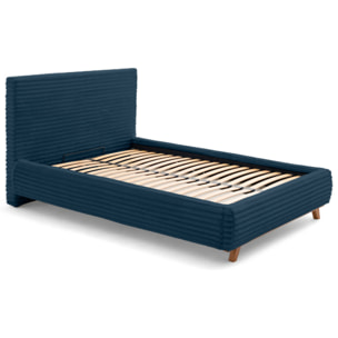 Cristal - lit coffre - 140x200 - sommier inclus - fausse fourrure côtelée - Bleu