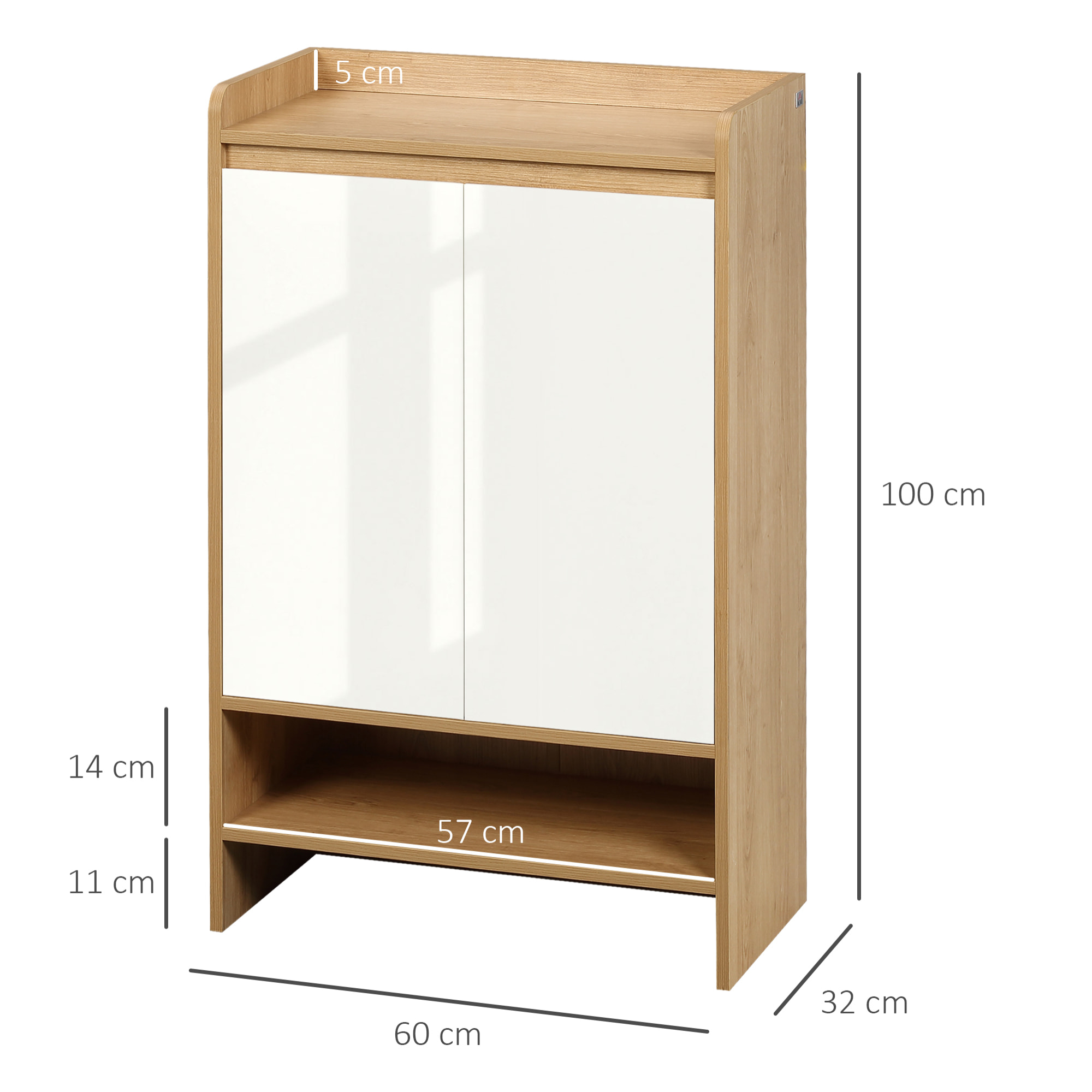 HOMCOM Zapatero Moderno Mueble Zapatero con 2 Puertas 5 Estantes de Almacenamiento para 15 Pares de Zapatos para Salón Pasillo Entrada 60x32x100 cm Marrón y Blanco