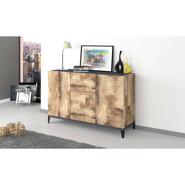 Credenza moderna a 3 ante e 1 cassetto, Made in Italy, Madia da cucina rialzata, Buffet di design da soggiorno, Cm 120x40h82, Ardesia e Acero