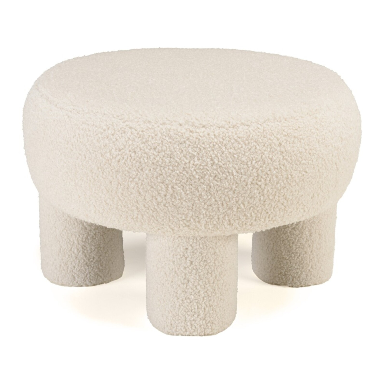 AGATHE - Pouf rond en tissu bouclette blanc D50cm