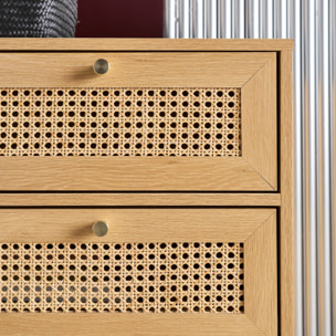 Commode décor bois et cannage 3 tiroirs teinte naturelle - 90 x 40 x 80 cm - Judith