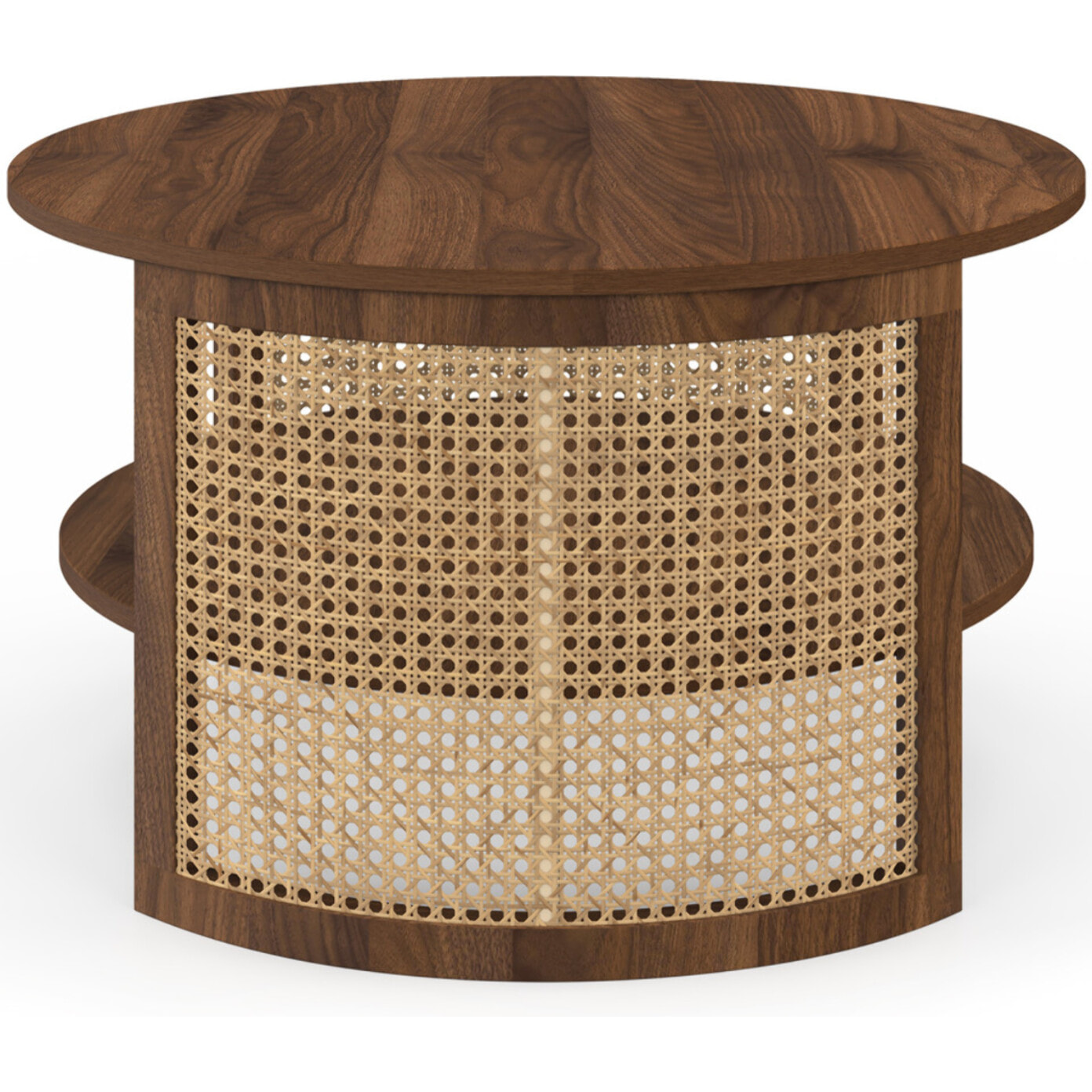 Table basse ronde Eve cannage effet noyer Ø70cm