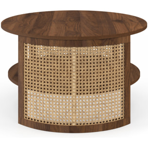 Table basse ronde Eve cannage effet noyer Ø70cm