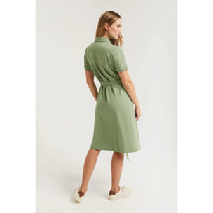 Vestito midi verde con logo ricamato tono su tono