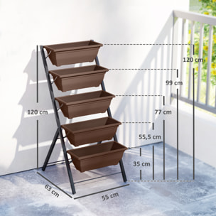 Soporte para Plantas de 5 Niveles con 5 Macetas, Estantería para Plantas para Esquina, Orificios de Drenaje, Diseño en Escalera, Soporte para Macetas, Interior y Exterior, 55x63x120 cm, Negro