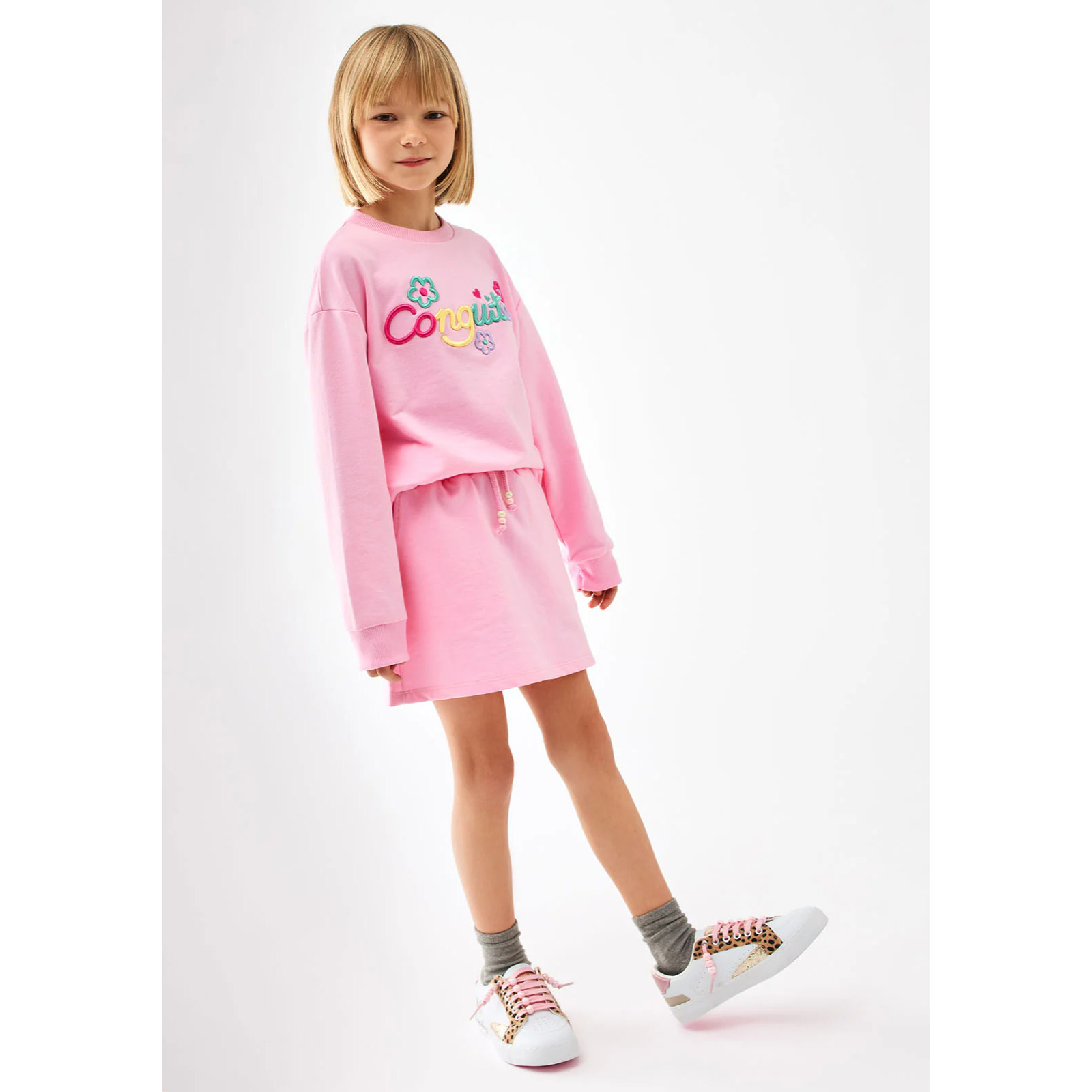 Gonna da bambina rosa con logo laterale