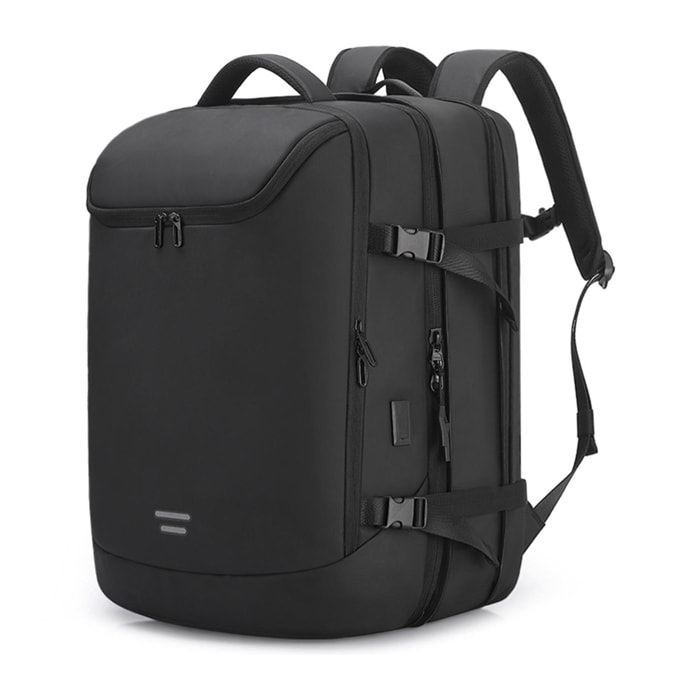 DAM Mochila expandible 36L/50L con capa impermeable, porta Laptop 17,3''. Toma USB exterior. 51x24x34 Cm. Color: Negro