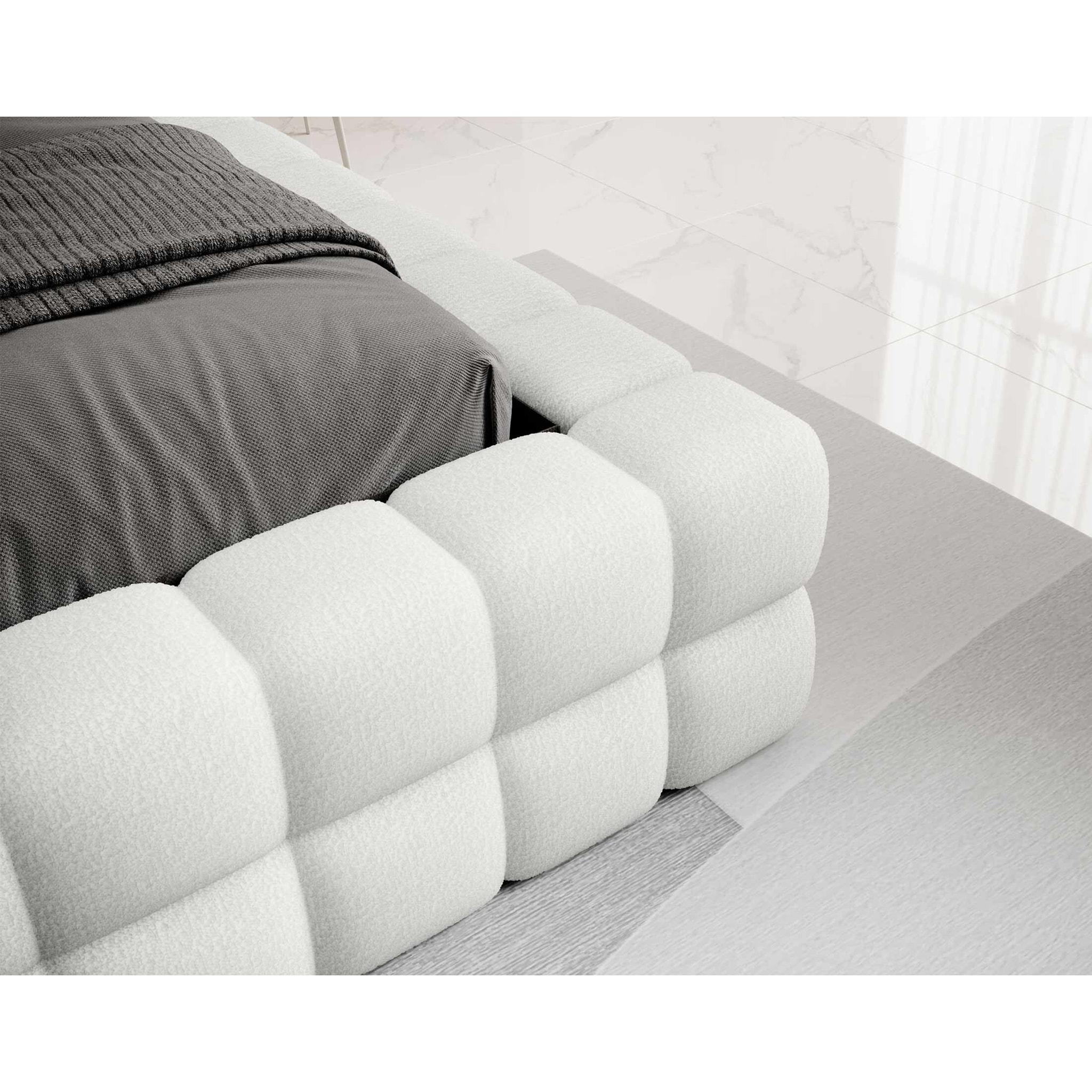 Kingston - lit coffre - 180x200 - sommier inclus - en tissu bouclette - Blanc