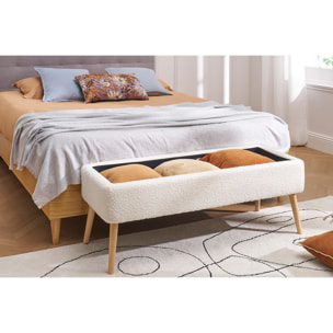 Banc coffre en tissu effet velours texturé terracotta et bois clair massif L120 cm LARS