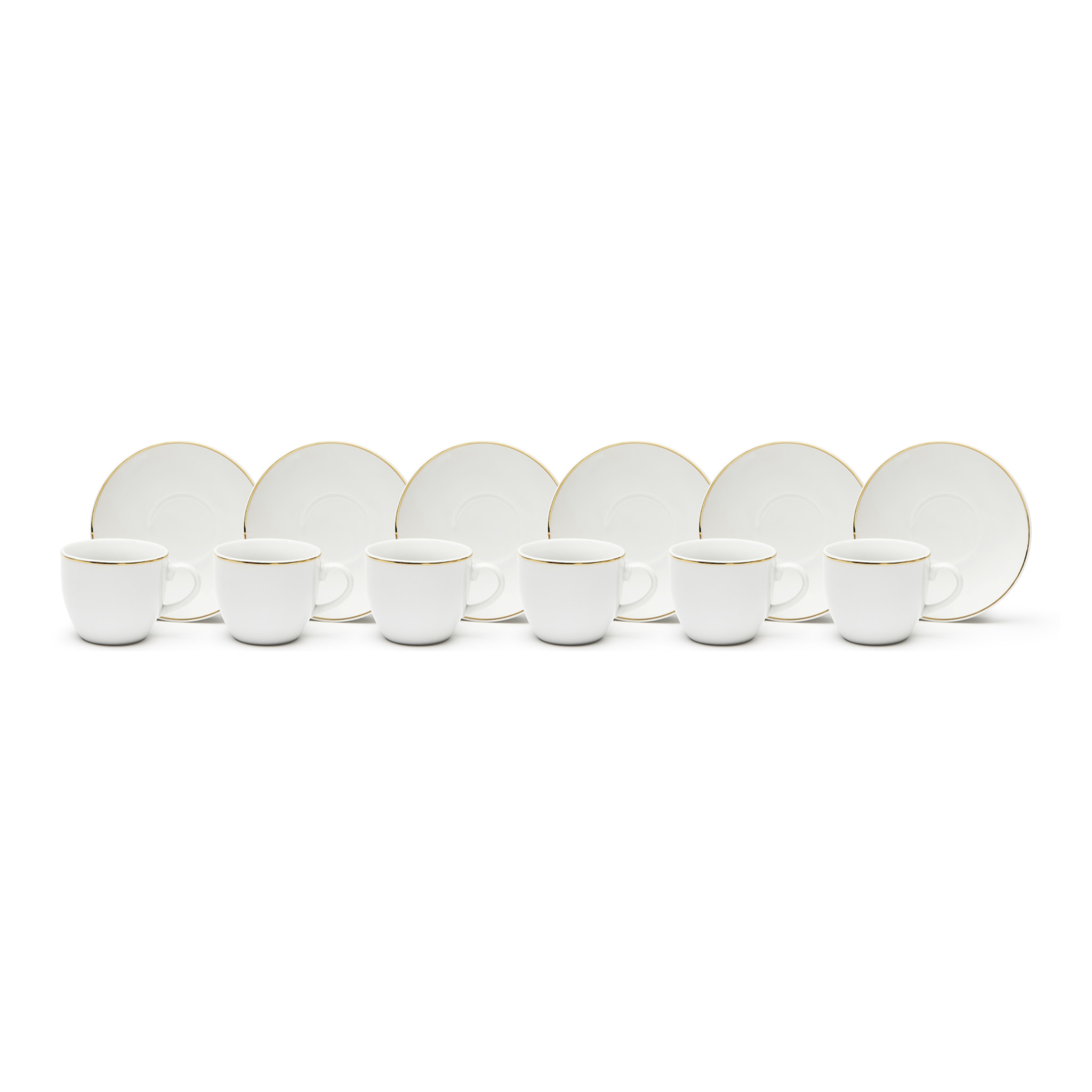 Set 6 Tasses à Café avec Soucoupes Excelsa – Gold, Porcelaine Blanche avec Bordure Dorée