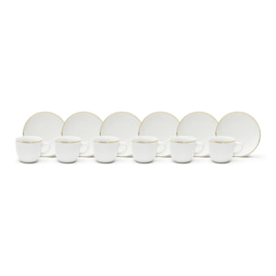 Set 6 Tasses à Café avec Soucoupes Excelsa – Gold, Porcelaine Blanche avec Bordure Dorée
