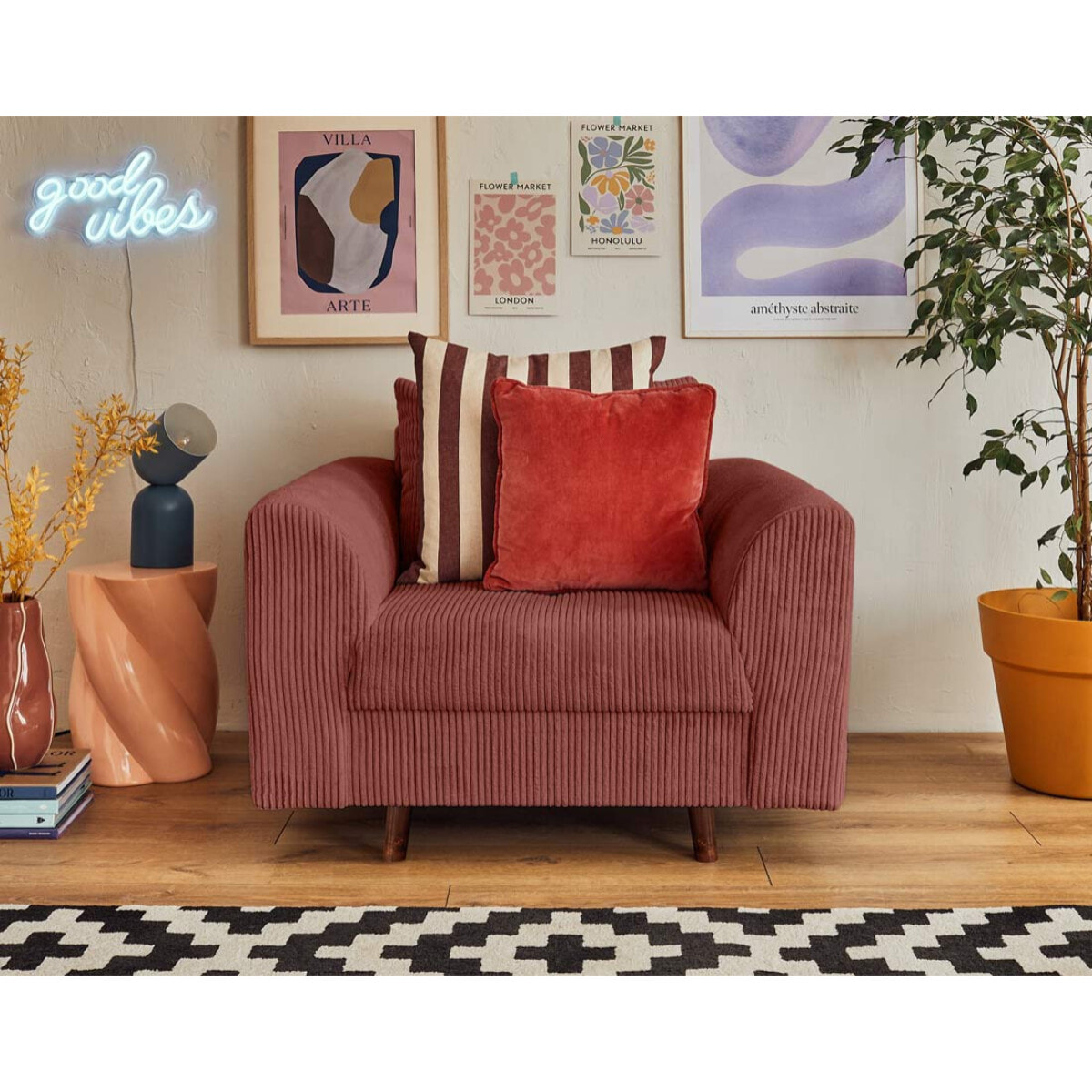 Rune - fauteuil - en velours côtelé - Terracotta