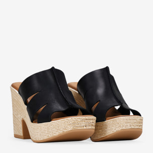 Sandalias de tacón negras en piel