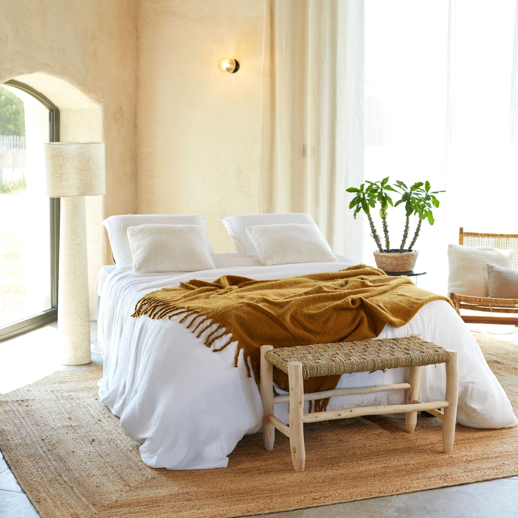 Parure de lit en gaze de coton - Blanc