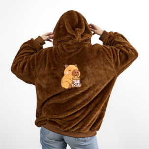 Sweat Plaid - THE CONCEPT FACTORY - Capuche - Sherpa - Marron