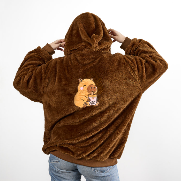 Sweat Plaid - THE CONCEPT FACTORY - Capuche - Sherpa - Marron