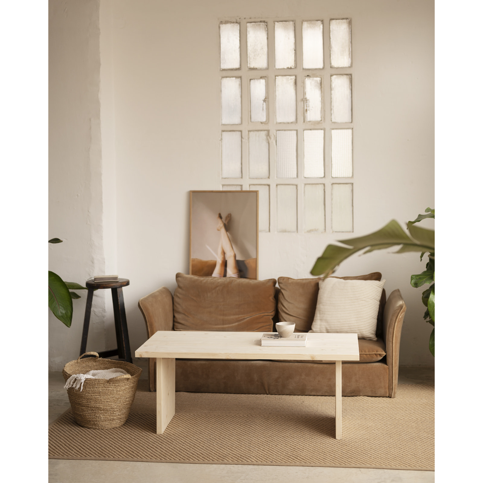 Table basse en bois massif ton naturel 120x60cm Hauteur: 47 Longueur: 120 Largeur: 60