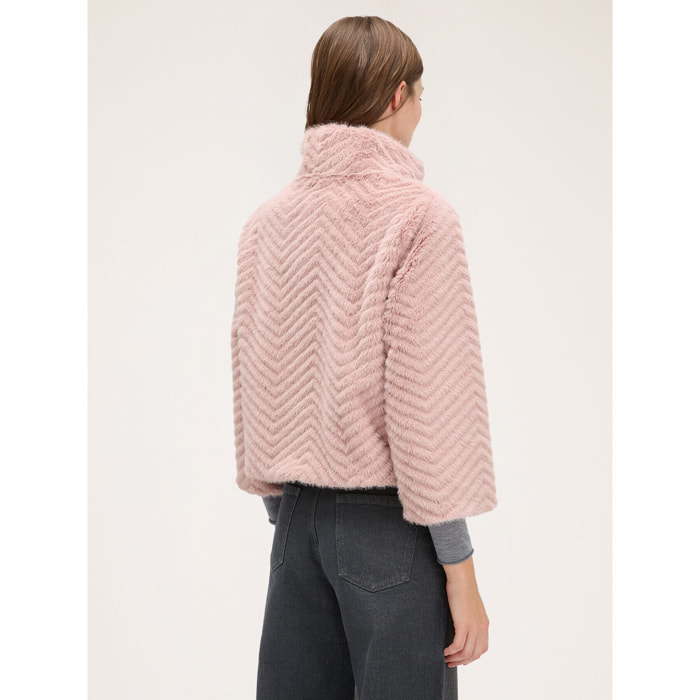 Motivi - Capa corta teddy corte espigado - Rosa cipria