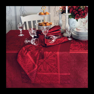 Chemin de table pur coton anti tache motif jacquard Cassandre grenat
