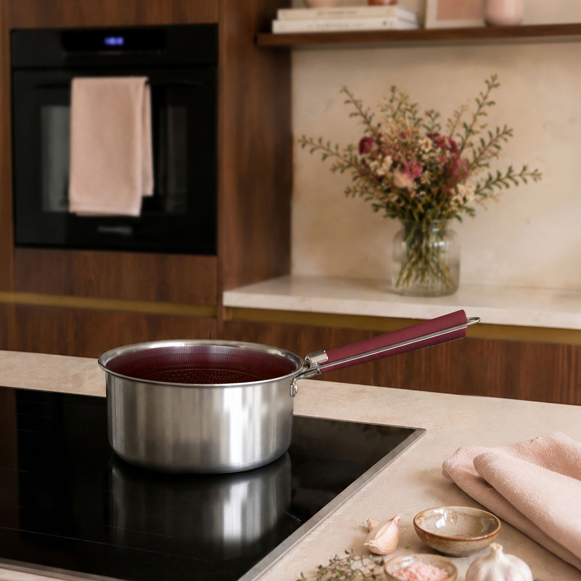 Casserole 18cm en acier inoxydable lie de vin AGLAE