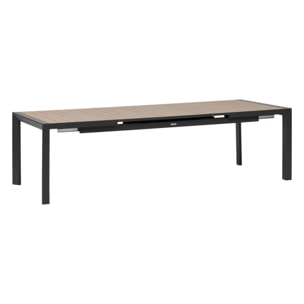Table de jardin extensible "Évasion" effet bois honey & graphite 10 places en aluminium