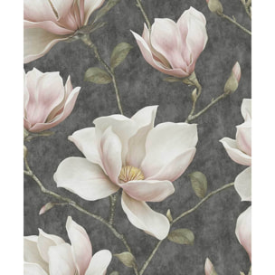 Papier peint magnolia blanc fond anthracite