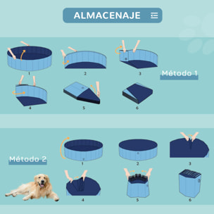 Bañera Plegable para Mascotas de PVC y Madera Φ140x30cm Azul