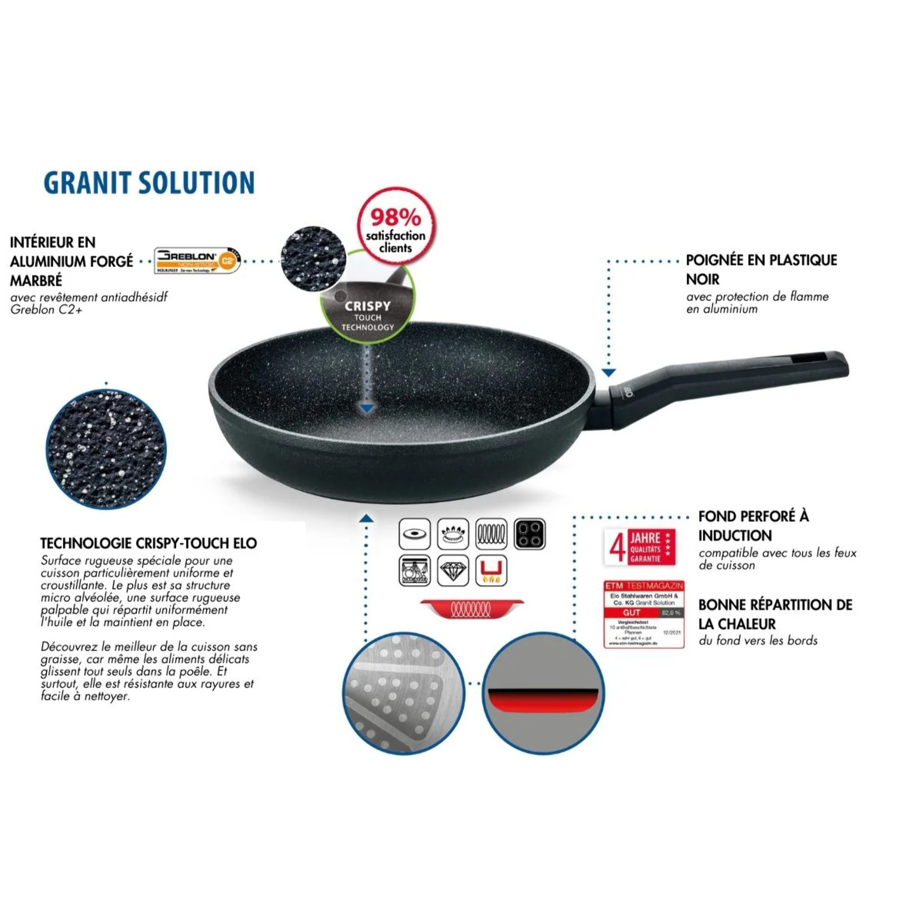 Sauteuse de cuisine 28 cm de 3,2L Elo Granit Solution